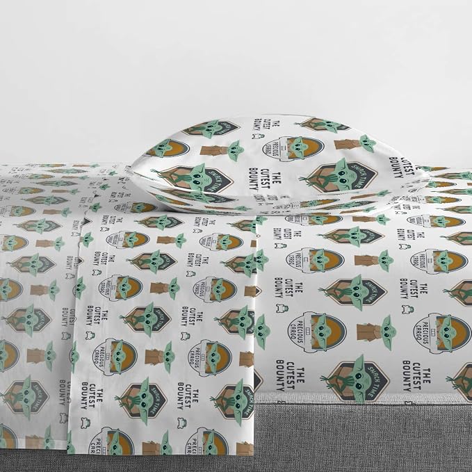 Star Wars Mandalorian Grogu Twin Comforter Set 4 Piece Kids Bedding, Gray | Baby Yoda, Comforter Sheets Pillowcase, Official Product, Soft Microfiber, Machine Washable, Easy Care, Kids Gift - Image 4