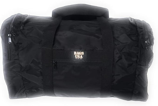 Duffle Bag Wet and Dry with One End Compartment Mesh, Front Pocket, Made In USA (Black) by BAGS+USA