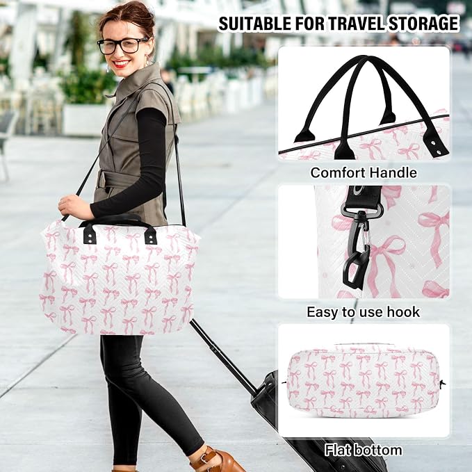 Weekender Bags Travel Duffel Gym Bag Carry on Overnight Tote Bag with Toiletry Bag for Airplane Travel Trip Gym Yoga (Pink Bow 61) - Image 6