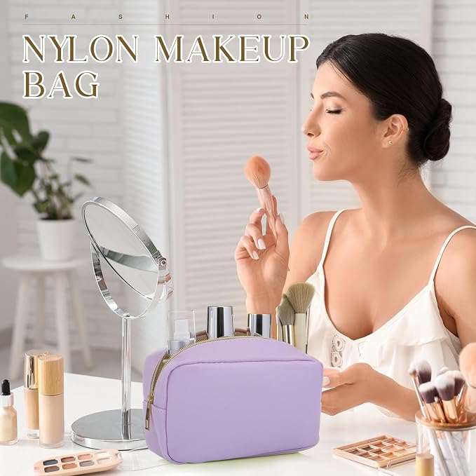 Sweetude 10 Pcs Nylon Makeup Bag Travel Cosmetics Pouch Zipper Pouch Purse Toiletry Bag Big Capacity Makeup Organizer for Women Girls Waterproof Travel Skincare Case(Macaron Color) - Image 4