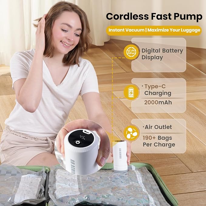 Travel Essentials set, Vacuum Bags for Travel with Digital Display air Pump,18 PCS Combo Size for Luggage and Suitcase,Space Saver for Clothes - Image 6