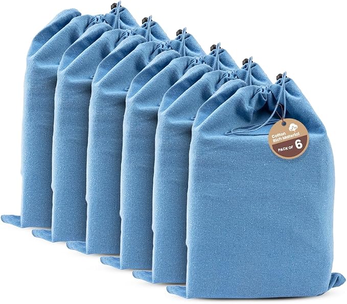 LFH Cotton Rich Shoe Storage Bags with Drawstring, Dustproof Breathable Reusable Organizer, Perfect For Travel, Dorm, Hotel, College, Gym, Easy to Carry, Machine Washable 8"x17" (Pack of 6) - Sky Blue by LFHHomePrivateLimited
