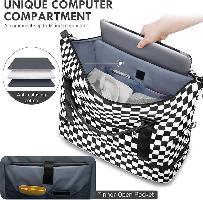 WOOMADA Weekender Overnight Bag for Women, Carry on Shoulder Travel Duffel with Shoes Compartment,Gym Bag with Toiletry Bag - Image 3