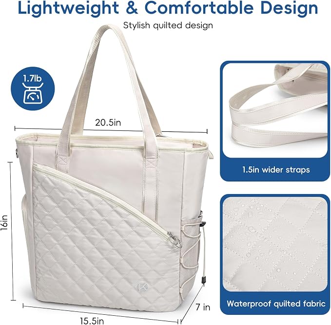 KAVIGOR Pickleball Tote Bag for Women with Fence Hook, Quilted Pickleball Bag Holds 3-4 Paddles with Shoe Compartment - Image 7