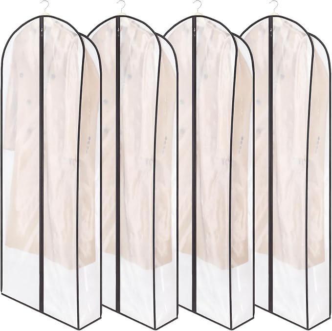Zilink Breathable Leather Jacket Coat Storage Bags 60” Dress Bags for Gowns Long Dust Covers for Hanging Clothes with 7" Gussted Wrinkle Free for Leather Jacket Fur Coat Puffy Dress Storage, Set of 4 by Zilink
