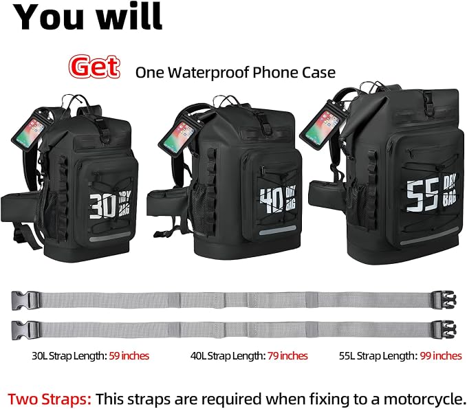 MORXPLOR Dry Bag Waterproof,5L/10L/20L/30L/40L/55L Roll Top Dry Bag Backpack with WaterProof Phone Case for Swim,Kayak - Image 3