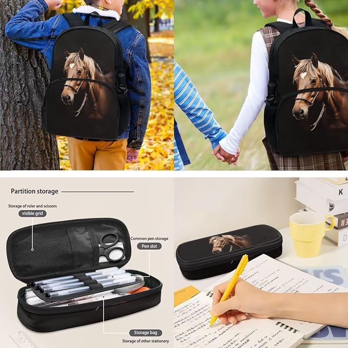 POLERO Horse School Backpack Preschool Elementary School Bag Lightweight Backpacks with Lunch Box for Boys Girls - Image 4