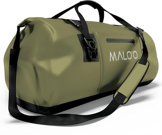 Malo’o Waterproof Dry Duffel, Heavy-Duty Roll Top Waterproof Gear Bag with Shoulder Strap & Molle Loops, Marine Duffel for Kayaking, Boating, Camping, Beach & Travel, Dark Green, 100L by Maloo