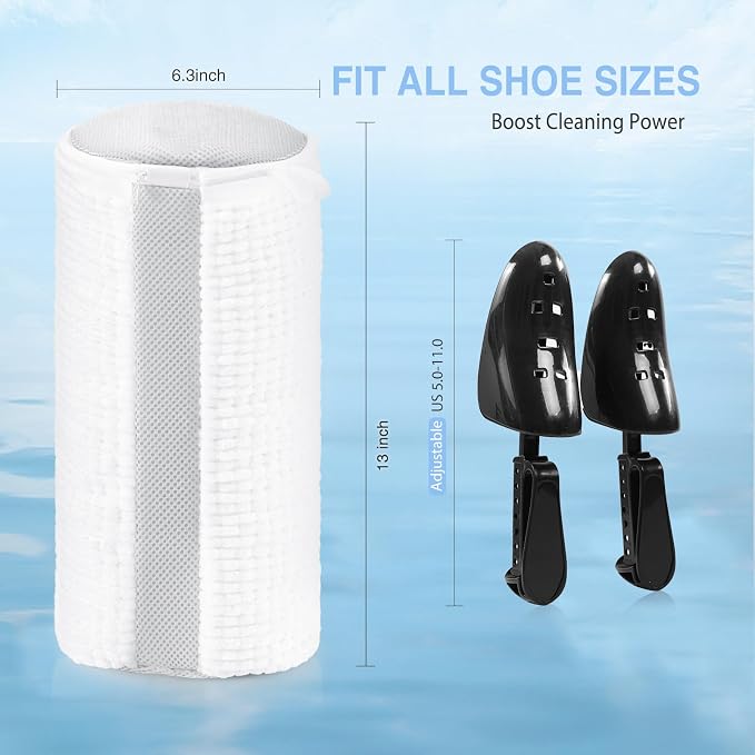 Teletrogy Shoe Washing Bag for Washing Machine, Fluffy Fibers Keep 360° Wrap-around Cleaning, Adjustable Shoe Trees, Durable Hidden Zipper Reusable Laundry Bag for Sneaker Gym Shoes White - Image 7