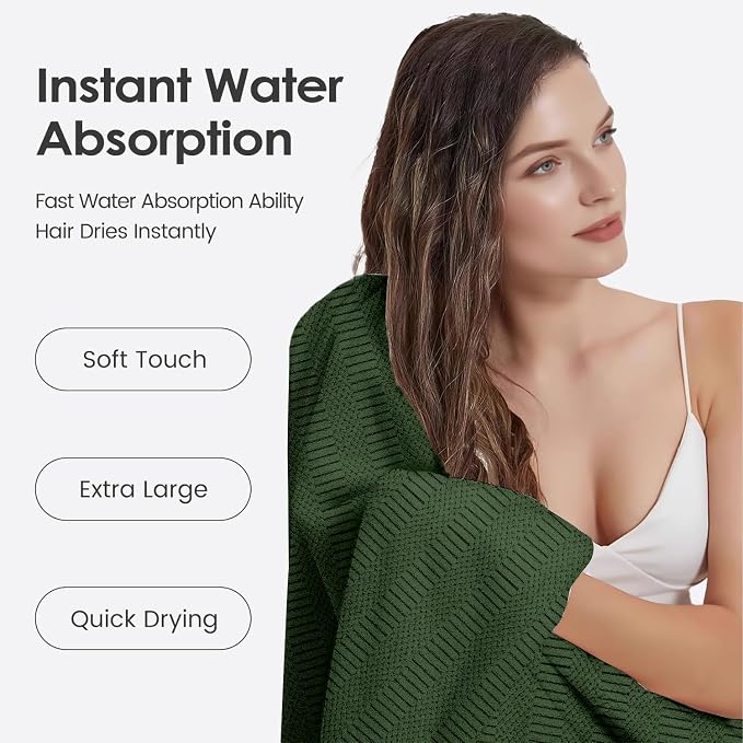 JML Microfiber Bath Towels Set of 4, Large Bathroom Towel for Adult, 30" x 60", Soft, Super Absorbent and Fast Drying, Use for Hair Wrap, Sport, Fitness, Yoga, Diamond Cross Grid Olive-Green - Image 5