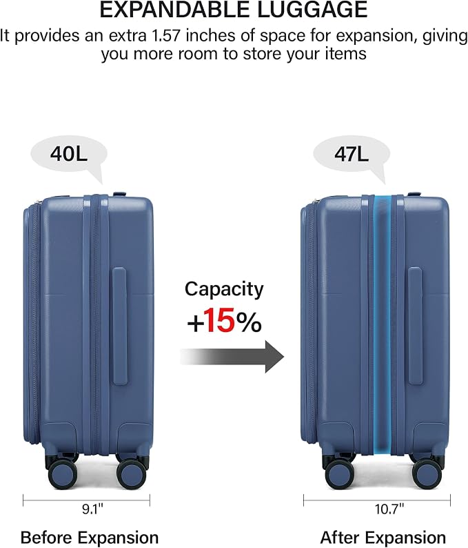 Hanke 20 Inch Expandable Carry On Luggage with Cup Holder 22x14x9 Airline Approved, Top Opening Hard Shell Suitcases with Wheels, Carry-On Travel Suitcase Trunk Luggage with Lock, Interstellar Blue - Image 4