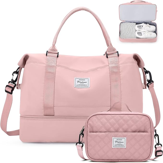 Weekender Bags for Women,Personal Item Travel Bag with Shoes Compartment | Overnight Travel Duffel Bag with Grid Toiletry Bag,Carry-On Bag,Extra Large by SYCNB