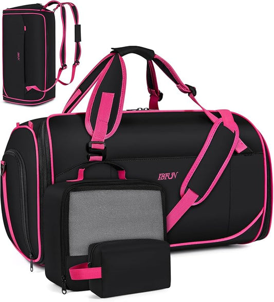 Convertible Garment Duffel Bags for Travel, 4-in-1 Carry on Duffle Bag for Women with Backpack Straps & Waterproof Shoe Pocket, Hanging Suit Dress Weekender Bag for Business, Wedding, 3pcs by IBFUN