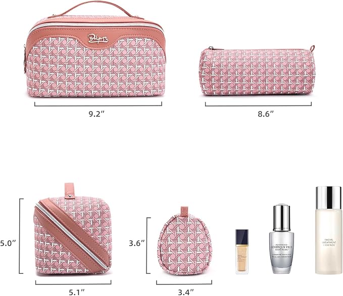 BOYATU Travel Makeup Bag Cosmetic Bags for Women: Large Capacity 3 Pcs Set Make up Bag with Compartments - Waterproof Vegan Leather Toiletry Organizer Bags with Handle (M-79Pink) - Image 5