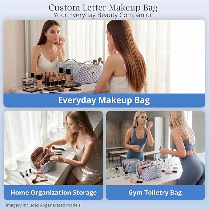 Personalized Gift Travel Makeup Bag: Initial Makeup Organizer Bag for Women | 3-in-1 Custom Make up Bag Set - Vegan Leather Travel Cosmetic Bag - Luxury Gift for Women – Birthday, Anniversary, Graduation - Image 9