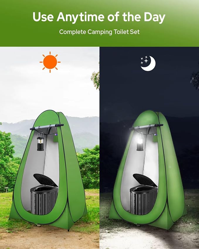 Portable Toilet with Privacy Tent Urine Gel & Leak-Proof Bags, Camping Lantern – Odorless Camping Toilet for Adults & Kids, Outdoor Travel Potty - Image 2