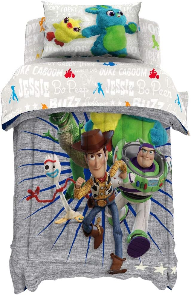 Disney Pixar Toy Story Twin Comforter Set 5 Piece Kids Bedding, Gray | Woody Buzz Jessie, Comforter Sheets Sham Pillowcase, Official Brand, Soft Microfiber, Machine Washable, Kids Gift - Image 2