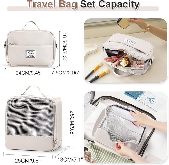 Weekender Bags for Women, Travel Duffel Bags with Shoe Compartment & Wet Pocket,Travel Bag for Airlines,Carry on Overnight Tote Bag for women with Toiletry Bag,3Pcs Set，Beige & Brown - Image 3