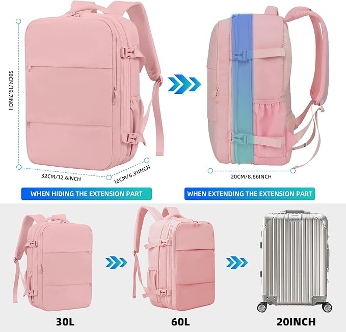 Vacuum Backpack 60L with Pump, Waterproof for 17" Laptop, Pink - Image 2