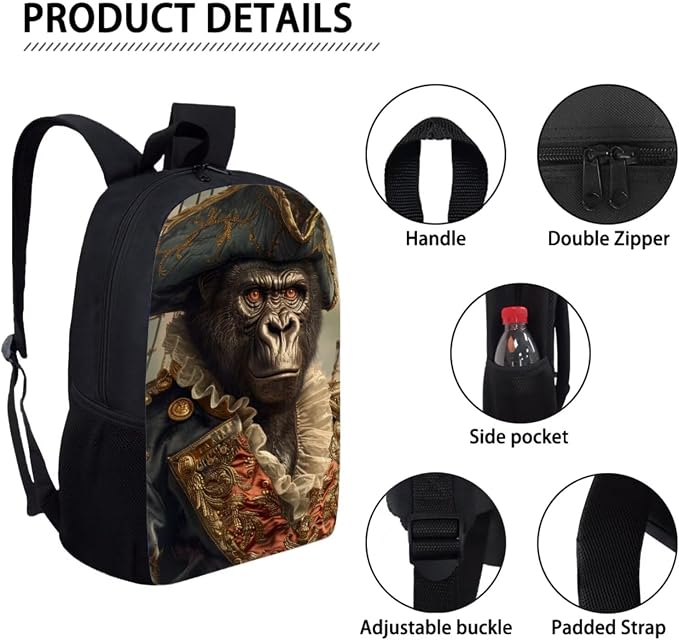 17 Inch Animal Print School Backpack And Lunch Box Set for Kids Lightweight Amazing Gorilla Backpack for Boys Girls Sturdy School Bag with Insulated Lunchbox Pencil Case Student Bookbag - Image 4