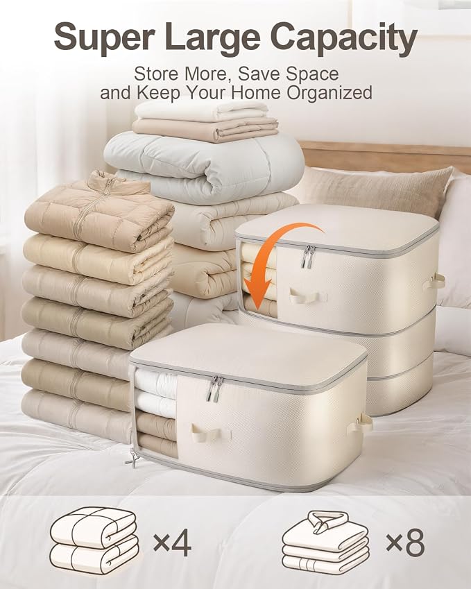 Comforter Storage Bag - 3-Layer 2-Pack Self Compression Organizer, Closet Organizers and Storage, Under Bed Space Saver, Blanket Organizer for Bedding, Pillow, Sheet, Clothes, Nursery Use - Image 2