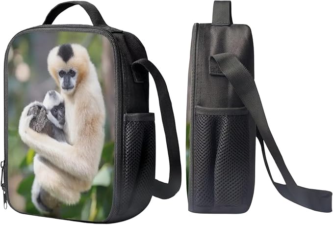 Girls Boys School Backpack with Lunch Box Pencil Case Comfy Padded Lightweight Whitecheeked Gibbon Backpack Set Kids Cute Bookbag Insulated Lunch Bag Student Large Capacity Daypack 17 Inch - Image 4