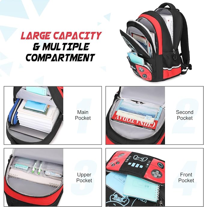 Bevalsa Backpack for School Boys, Cool Luminous Gamer Boys Schoolbag with Lunch Box & Pencil Case Set for Kids Teens Elementary Middle School, Bookbag Glow In The Dark(Red Backpack) - Image 4