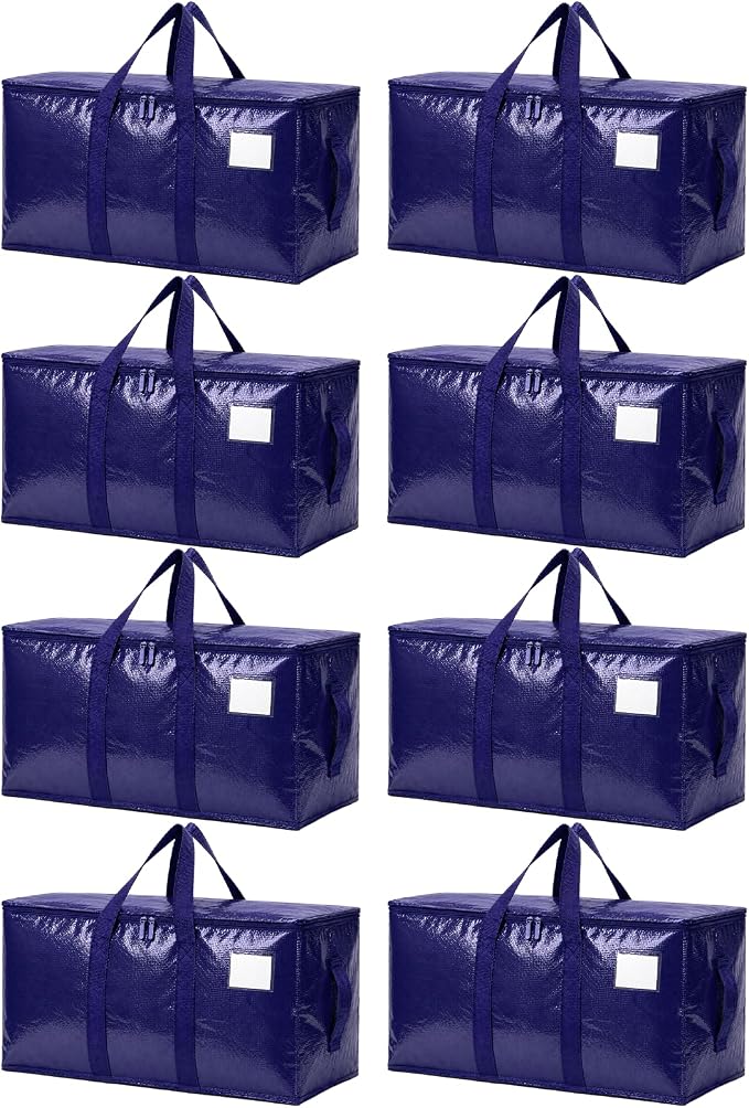 Songrey Heavy Duty Moving Bags, 8 Pack Large Storage Bags with Zipper & Handles, Waterproof Totes Bags for Clothes Packing, Moving, College Supplies, Home Organization by Unknown