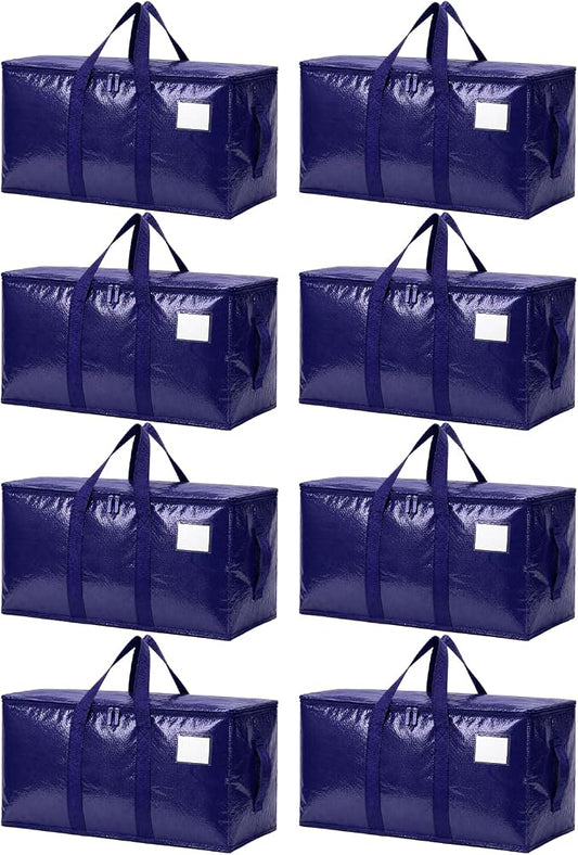 Songrey Heavy Duty Moving Bags, 8 Pack Large Storage Bags with Zipper & Handles, Waterproof Totes Bags for Clothes Packing, Moving, College Supplies, Home Organization by Unknown