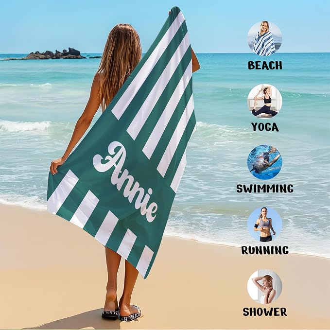 JML Personalized Beach Towel with Name, Custom Cabana Stripe Beach Towel, Customized Microfiber Pool Towel, Quick Dry & Absorbent Swim Towel for Adult,Mother's Day, Birthday, Summer Holiday,Vacation - Image 6