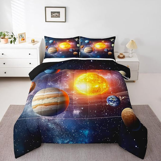 Erosebridal Solar System Bedding Set King Galaxy Space Comforter Set for Kids Boys Toddler Outer Space Room Decor Nebula Planets Orbit Comforter Celestial Universe Stars Quilt Duvet 2 Pillowcases by Erosebridal