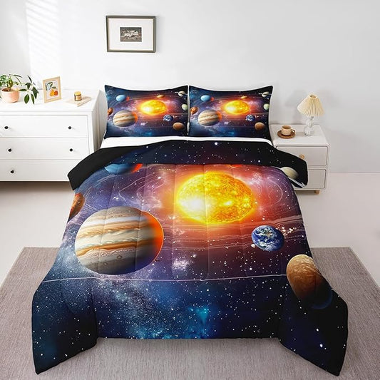 Erosebridal Solar System Bedding Set Queen Galaxy Space Comforter Set for Kids Boys Toddler Outer Space Room Decor Nebula Planets Orbit Comforter Celestial Universe Stars Quilt Duvet 2 Pillowcases by Erosebridal