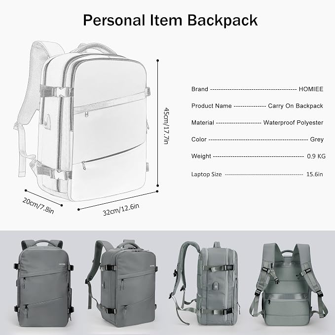 HOMIEE Travel Laptop Backpack for Men Women Personal Item Carry On Bag | Dry Wet Separation Mochila de Viaje for Business Weekender Hiking Camping - Image 8