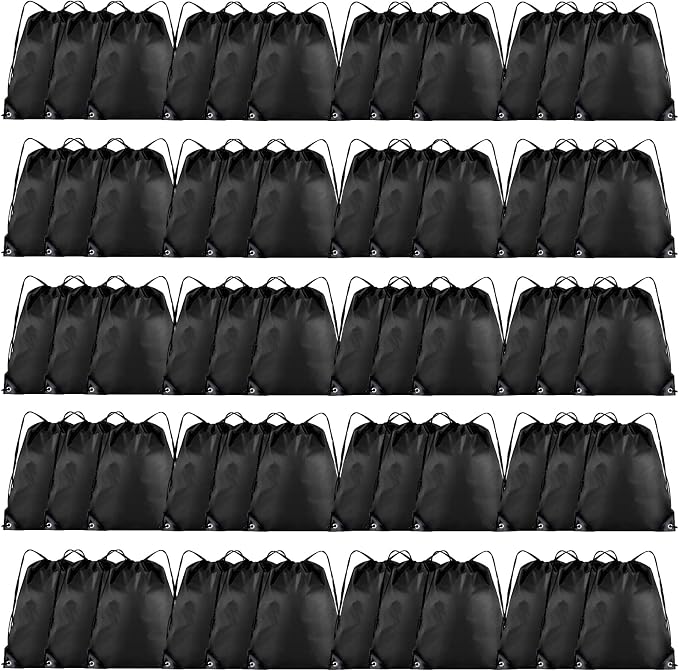 Grneric 60 Pieces Drawstring Backpack Bulk Cinch Sackpack Ployster Drawstring Bags for Gym Party Trip(Black) by Grneric