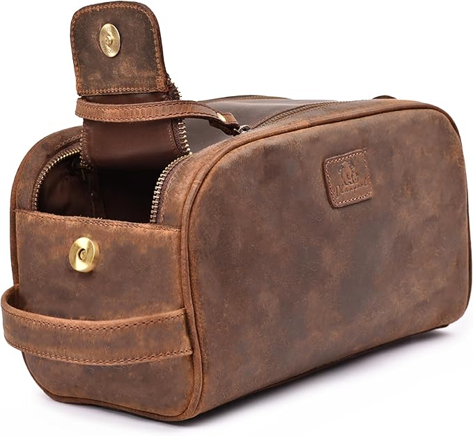 King-Size Premium Leather Toiletry Travel Pouch – Handcrafted Vintage Dopp Kit Bag with Waterproof Lining, Spacious Design for Travel Essentials - Brown - Image 6