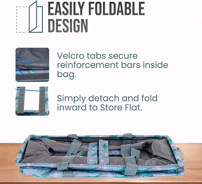 Extra Large Utility Tote Bag - Oversized Collapsible Reusable Wire Frame Rectangular Canvas Basket With Two Exterior Pockets For Beach, Pool, Laundry, Car Trunk, Storage - Whale - Image 6
