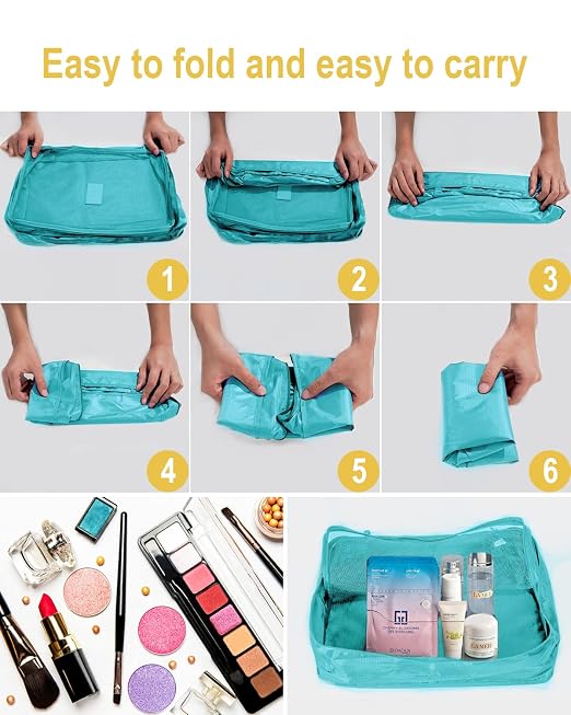 8-in-1 Suitcase Organiser Set for Travel, Clothes Bags, Packing Cubes, Luggage Organisers for Clothes, Shoes, Underwear, Cosmetics, Light Blue - Image 6