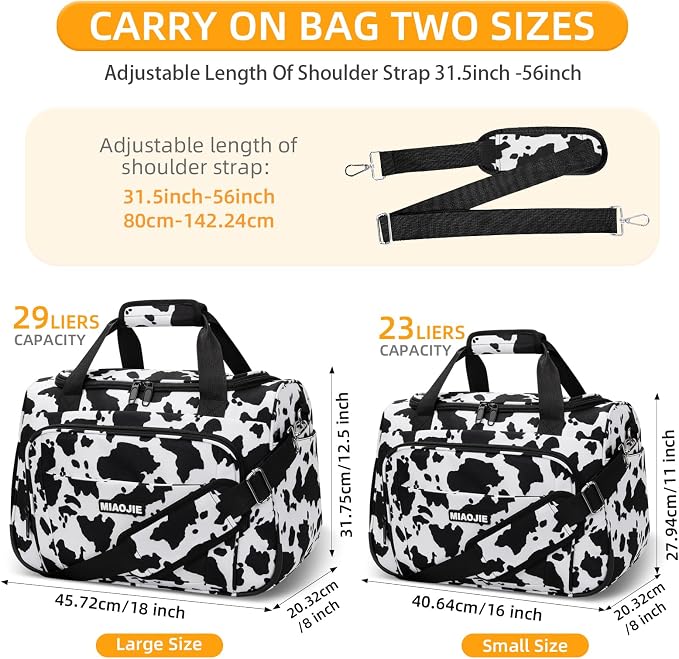 Underseat Carry On Luggage Lightweight Travel Tote Weekender Bag Overnight Duffle Bag for Travel, Travel Essentials Personal Item Travel Bag for Women and Men, Cow Pattern-16Inch - Image 6