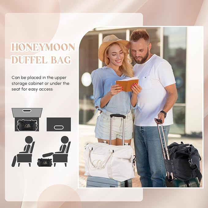 Sanwuta 4 Pcs Mr Mrs Duffel Bag Set 2 Honeymoon Travel Bags with 2 Toiletry Pouches Weekender Gym Tote for Couple Wedding Engagement Valentines His Hers Gifts Bridal Shower Gifts - Image 5