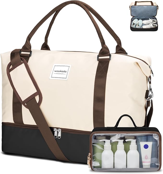WOOMADA Weekender Overnight Bag for Women, Carry on Shoulder Travel Duffel with Shoes Compartment,Gym Bag with Toiletry Bag by WOOMADA