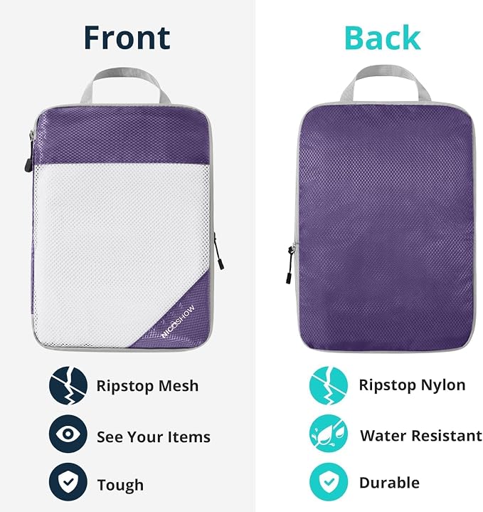 9 Set Compression Packing Cubes for Travel - Compressible, Lightweight, and Space-Saving Packing Cubes, Travel Essentials for Women, Purple - Image 5