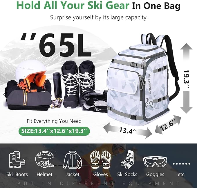 MORXPLOR Ski Boot Bag - 65L Padded, Waterproof Ski Travel Backpack for Gear & Accessories - Image 2