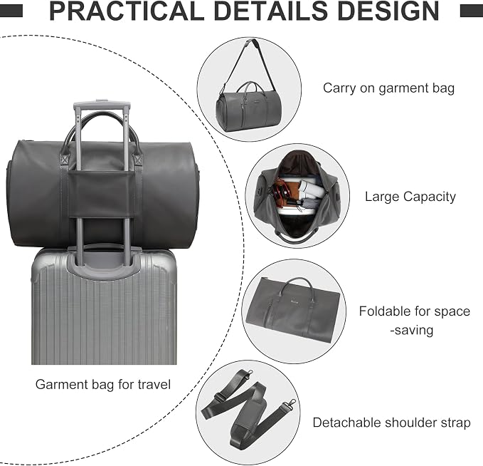 Convertible Garment Bag, Carry-On Suit Bag with Shoulder Strap | 2-in-1 lightweight garment travel bag for men and women, suit bag with shoulder strap for weekend getaways - Image 5