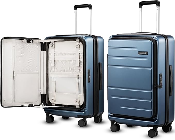 LUGGEX Checked Luggage Top Opening, Expandable Polycarbonate Hard Shell Suitcase with Wheels (FX-Core, Blue, 24 Inch, 63L-70L) by LUGGEXLUGGAGE