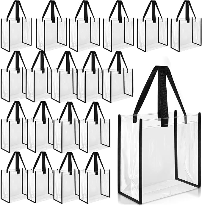 Saintrygo 20 Pack Clear Tote Bags Bulk 12 x 12 x 6 PVC Plastic Tote Bag with Handles for Stadium Work Beach Sports(Black) by Saintrygo