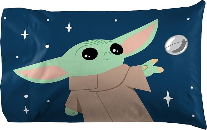 Jay Franco Kids Sheet Set with Fitted, Flat Sheets & Pillow Cover - Ultra-Soft Bedding with Pillowcase for Room Decor, Blue - Star Wars Mandalorian, 4 Piece Queen - Image 3