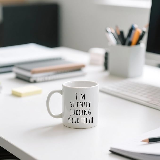 Funny Dentist Mug, Dentist Gifts for Women Men Ceramic Coffee Cup, Dental Assistant Hygienist Gifts, I'm Silently Judging Your Teeth Dental Coffee Tea Mugs 11 oz