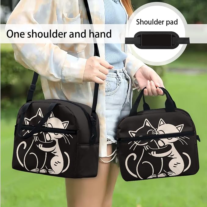 Cartoon Cat Black Backpacks for Boys Girls School Bookbag Kids Daypack Insulated Lunch Tote Bag Pencil Pen Case Water Bottle Cup Cover for Travel Office Hiking Work Camping, 4 Piece - Image 3