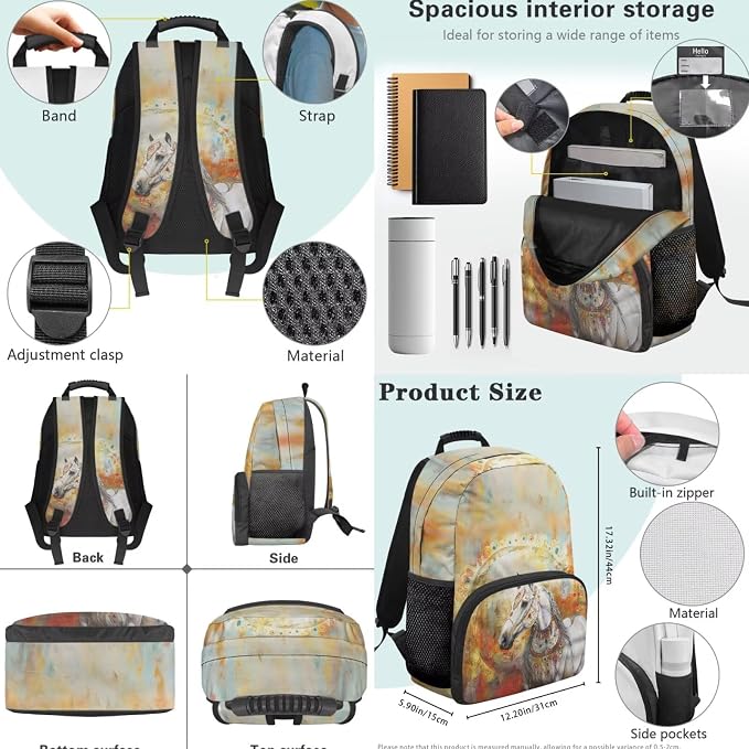 Horse Backpack for Kids Boys Preschool Elementary Backpacks with Reusable Lunch Bag Pencil Case Pouch Water Bottle Carrier Bag 4 PCS Set - Image 4