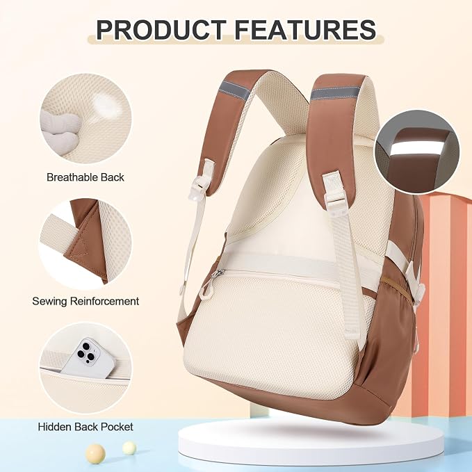 DIGOBAY Backpacks for Girls, 3PCS School Backpack with Lunch Box Pencil Pouch for Teen Girls Kids Elementary Primary Middle High College Travel School bag Bookbag Set （Brown - Image 4